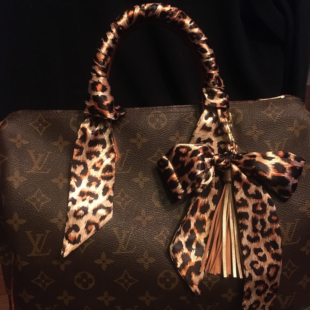 Purse scarf braided tassel charm + 2 matching leopard handle covers stunning!!